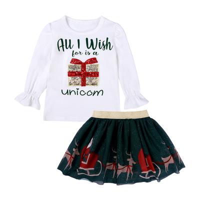 China Polyester Children's Fairytales Christmas Top + Gauze Skirt Two-Piece Set / Cotton Girls Christmas Set for sale