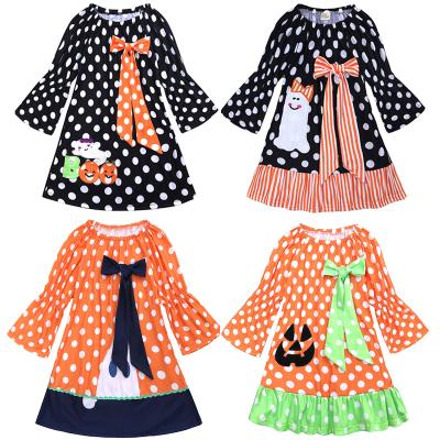 China Children's Breathable Insist Girls Halloween Dress Black Long Sleeve Pumpkin Ghost for sale