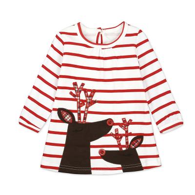 China Nvbao Christmas Dress Girl Washable Elk Taped Stripe Embroidered Long Sleeve Dress for sale