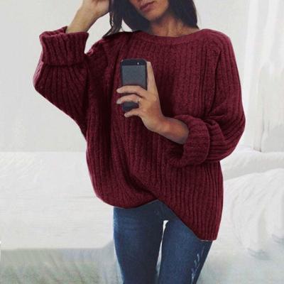 China 2021 Breathable Ladies Fashion Solid Color Round Neck Knit Sweater Top Pullover for sale