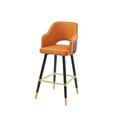 China High Quality Modern PU Leather Orange Home Bar Stool With Backrest Chair For Bar for sale