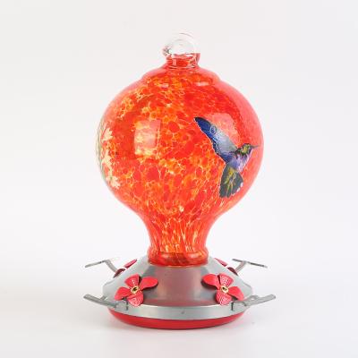 China Factory Price Flower Point Cloud Painted Handmade Glass Bird Feeder For Garden Balcony for sale