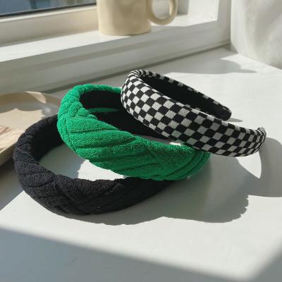 China TS001-12 Fashion Korean Hair Circle Green Plaid Sponge Head Circle Women's Wide Side Face Wash Women's Hair Accessories for sale