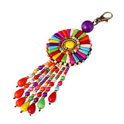 China New Unisex Creative Ethnic Handwoven Handwoven Ethnic Pendant Personalized Jewelry Flower Key Chain Style Bag Bag YCK071 for sale