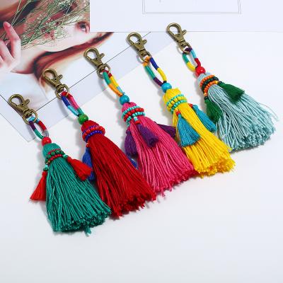 China YCK075 DIY People-custom YCK075 DIY Hand-beaded Bohemian Wool Woven Tassel Colorful Car Pendant Bag Key Chain Pendant for sale