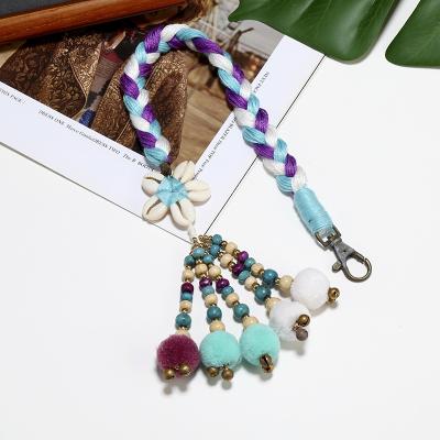 China YCK081 Unisex Ethnic Creative Handmade Pendant Flower Woven Antique Bronze Key Chain Turquoise Bag Personality DIY Style Jewelry for sale