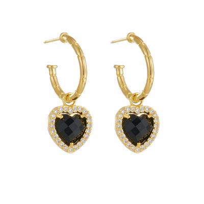 China CLASSIC Fashionable Women's Black Heart Diamond ES003-60 Single High-Grade Needle And Stud Earrings Zircon Nibble 925 Silver for sale