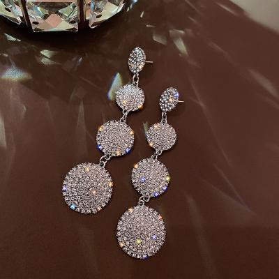 China ES003-88 S925 stiletto long earrings CLASSIC silver geometric diamond full circle exaggerated high-end simple fashion earrings women for sale