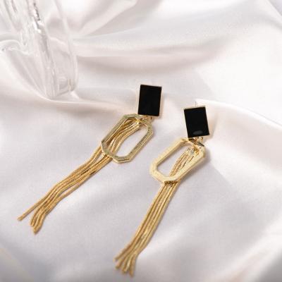 China ES003-94 personality CLASSIC Korean geometric face tassel temperament design high-end earrings thin women's long earrings for sale