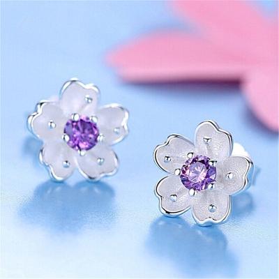 China ES003-44 Fashion CLASSIC Women's Cherry Blossoms Diamond Zirconia Hand-set Earrings Small Cool Temperament Romantic Earrings for sale