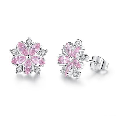 China ES003-47 Small Cherry Blossoms Creative Pink Zircon Flower Zircon Earrings CLASSIC Popular Sweet Stud Earrings for sale