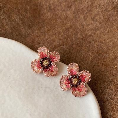 China Retro CLASSIC Cherry Blossom Style Pink Gradient Flower Crystal Stud Earrings Cherry Blossom Stud Earrings ES003-47 for sale