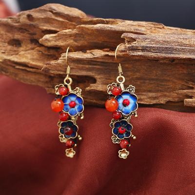 China ES003-83 CLASSIC hot selling retro style ethnic alloy beaded handmade tassel earrings boho court hollow agate earrings for sale