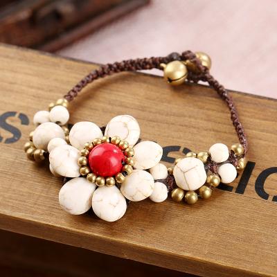 China SL092 Bohemian European and American Bohemian semi-precious flower jewelry bracelet Thai wax rope hand - woven bracelet women for sale