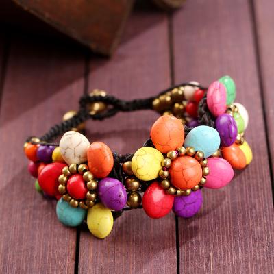 China SL093 Ethnic Wax Bracelet European and American Bohemian Rope Braided Bracelet Lucky Turquoise Jewelry Floral Bracelet for sale