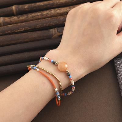 China New crystal bracelet SL116 fashion simple multilayer natural Bohemian ethnic stone soft braided bracelet for sale