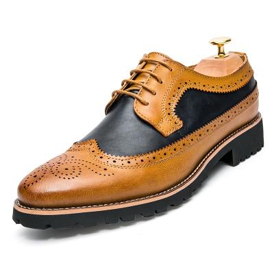 China Professional Casual Dress Shoes Fashion Waterproof Low Top Lace-up Brogue Cut Out Men's Leather Shoes for sale