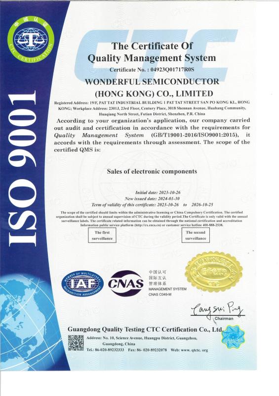 ISO 9001 - WONDERFUL SEMICONDUCTOR（HONG KONG）CO.，LIMITED