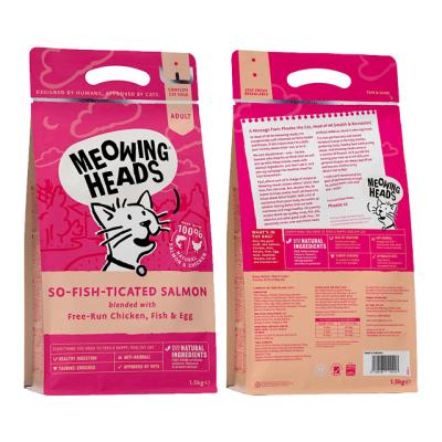 China Custom Resealable Dog Cat Food Packaging Bag 1.5Kg Printing Zipper Kraft Paper Package Flat Bottom Pouch Pet Snacks for sale