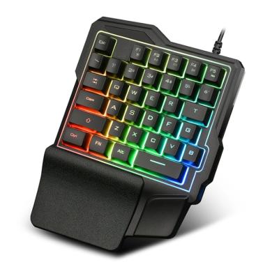 China Portable Mini One-hand Plug-and-play Mechanical Keyboard K7 Gaming Keyboard PC Game 35keys RGB Wired Mobile Memory Free Feel for sale