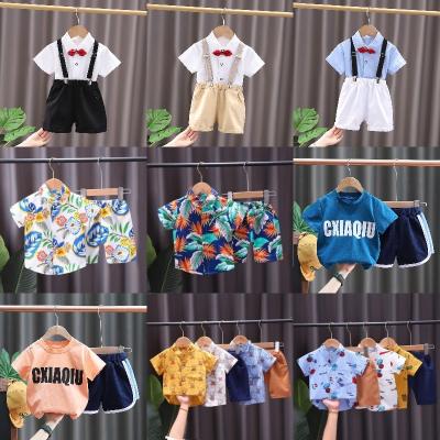 China 2022 Summer 2 Sleeve Casual Sets Cotton T-shirt Boys Clothes Baby Kids Short Clothes for sale