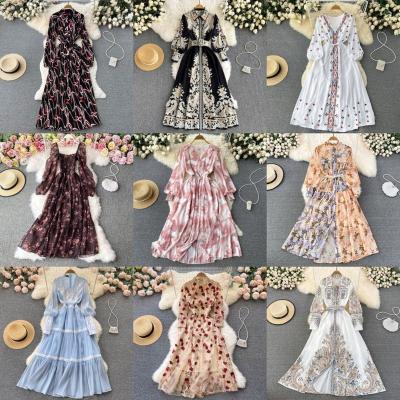 China 2022 Wholesale Chiffon Summer Fashion Anti-wrinkle Print Casual Beach Ladies Dress for sale