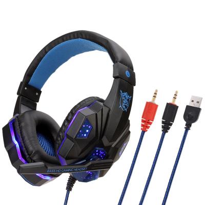 China LED Light Gaming Headset Comfortable Wearing Stereo Cable Earphone with Microphone for PC Laptop PS4 PS5 Lightweight Headsets for sale