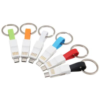 China 3 in 1 3 in 1 USB Charging Cable Portable Magnetic Phone Charger Cables Type to C Micro USB 8pin Mini Keychain For iPhone Samsung for sale