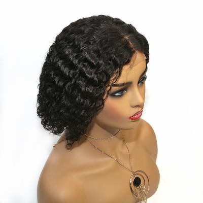 China Brazilian Curly Closure Wig 150% Density Color 150% Density Virgin Human Hair Short Curly Lace Wig for sale