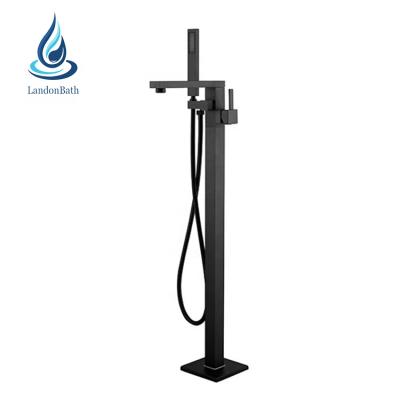 China Floor Stand Faucets CE UPC Watermark Plated Matte Black Bathtub Faucet Floor Mount Shower Set Freestanding Bath Faucet for sale