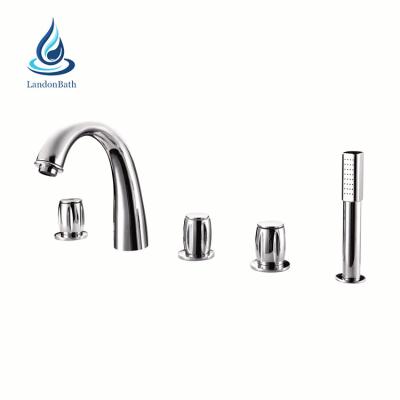 China Factory Price Metered Faucets Chrome 3 Handles Shower Basin Faucet Bathroom Set 5 Pieces Water Fall Bath Mixer for sale