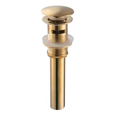 China Modern Bathroom Gold Solid Brass Pop Up Drainer Stopper With Overflow Lower Automatic Basin Drainer for sale