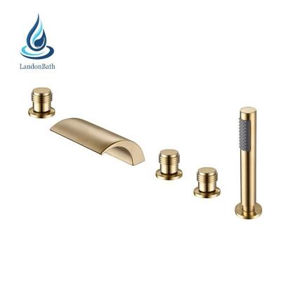 China Floor Stand Faucets 3 Handle Three Tub Triple Shower Faucet 5 Piece Bathroom Set Swirl Faucets Tub 5Pcs Bath Mixer for sale