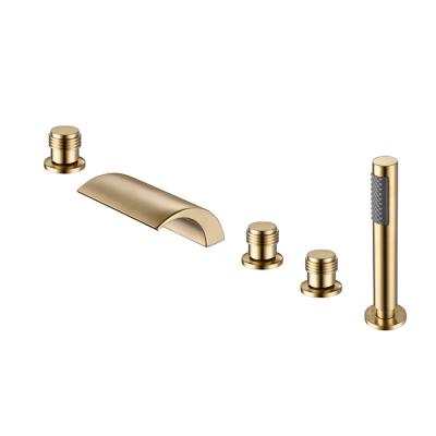 China No Slide Bar Roman Deck Mount Tub Faucet With Swirl Style Gold Finish Tub Shower Bronze Swirl Mixer Mounted Mountechrome Waterfall for sale