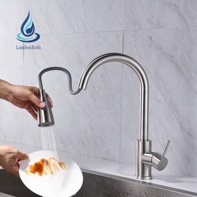 China Contemporary Swept Mixer Tap Single Hole Pull Out Spout Kitchen Sink Mixer Tap With Stream Sprayer Head for sale