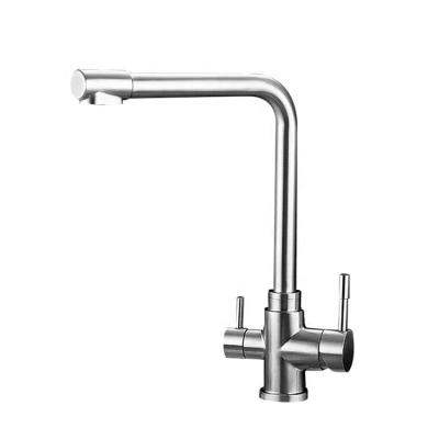 China Modern 3 Way Kitchen Faucet Water Filter Mixer Stainless Steel Compartment Sink With 1 Adapter Deck Mounted Three Strainer Faucets for sale