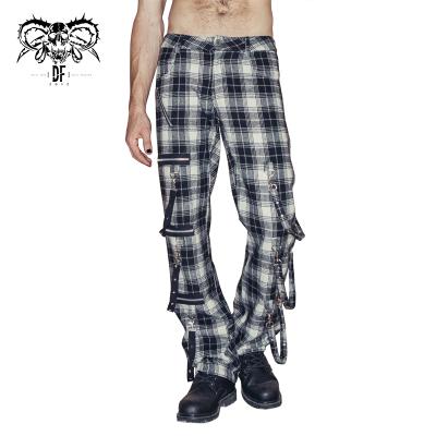 China PT008 Devil Fashion Daily Life Breathable Street Wear Plaid Black And White Loose Punk Mens Straight Pants for sale