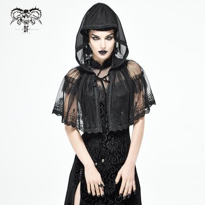 China Dark Gothic Light Mesh Witch CA022 Black Lace Hooded Small Short Cape With Pendant for sale