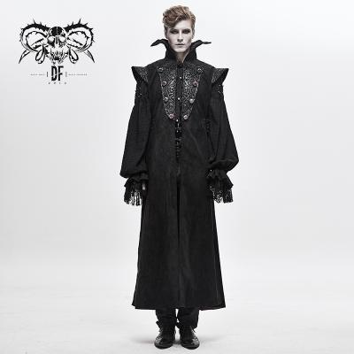 China CA015 Gothic Halloween COUNT Frog Chinese Button Wine Striping Gothic Stand Collar Men's Long Two Way Suede Coat Performance Wear for sale