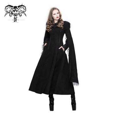 China CT02401 Winter Breathable Hand Embroidered Double Side Black Fur Hooded Shawl Sleeves Women Gothic Woolen Coats for sale