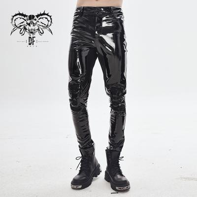 China Devil Fashion Biker Kneepad Cyberpunk Men Waterproof Black Studded Trousers Tight Pants PT127 for sale