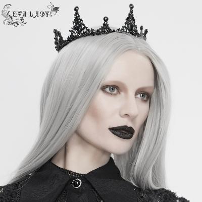 China EAS011 Metal Lady Gothic Lady Party Noble Iron Alloy Black Diamonds And Beads Eva Hollow Out Crown for sale