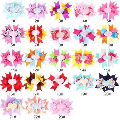 China Sweet Fashion 4.4 Inch Heart Kiss Print Bow Hair Clips Kids Girls Ribbon Bow Hairpins Barrettes Valentine's Day Hair Accessories for sale