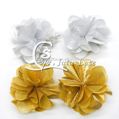 China Fashion beautiful petals shabby flower trimming, shiny chiffon fabric flower hair flower on sale for sale