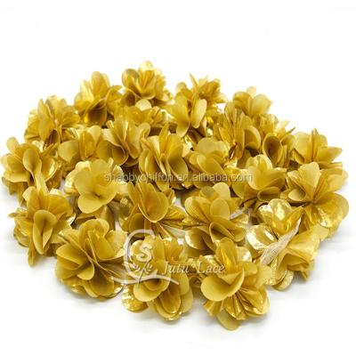 China Fancy Shiny Fabric Petal Chiffon Chiffon Flower By The Yards, Gold Fabric Flower Flashing Shabby Trim for sale