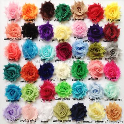 China Wholesale Chiffon 42 Solid Colors 1.5 Inch Mini Shabby Flower Trims, Fringed Shabby Rose For Kids for sale