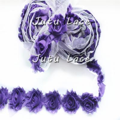 China Fashion Hot Sale Mini Chiffon Shabby Flower Rose Trim for Babies Hair Bands, Chiffon Fabric Flowers for DIY Headband Wholesale for sale