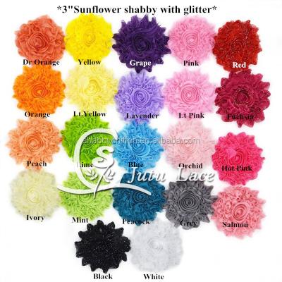 China Shabby hair accessories 22 colors sunflower with shabby shimmer 3inch chiffon flower with shabby shimmer flower trim 8 yards per shabby piece for sale