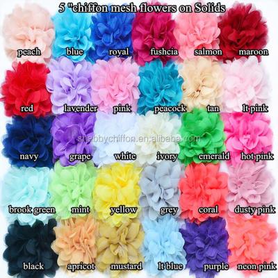 China Large Decoration 12cm Chiffon Mesh Flower, Wholesale Cheap Deco Poly Mesh Snow Flake Flower Wrapping Mesh Flower for sale