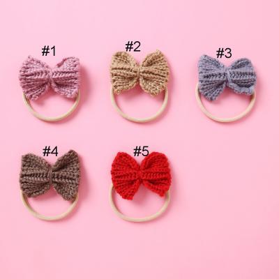 China Girls Women Female Muslim Hot Selling Newborn Wool Knitted Bows Headbands Baby Nylon Headband or Hair Clips, Knit Hair Bow Nylon Headband for Girls Headwear for sale